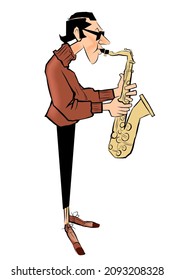 saxophone player in cartoon style - vector illustration 