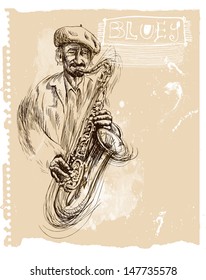 Saxophone player - An hand drawn illustration (sketch) converted into vector picture.