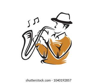 Saxophone player in jazz instrument music