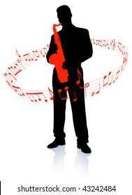 Saxophone player with musical notes Original Vector Illustration  Music Player Ideal for Live Music Concept