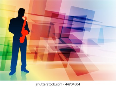 Saxophone-Spieler auf abstraktem Hintergrund - Original Vektorgrafik EPS10
