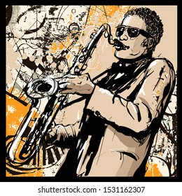 saxophone player on grunge background - vector illustration (Ideal for printing on fabric or paper, poster or wallpaper, house decoration)