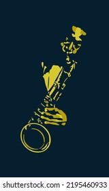 Saxophone player is playing jazz music. Vector illustration.