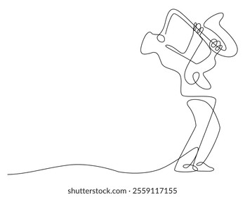 Saxophone player, Saxophonist playing jazz music instruments, jazz musician playing the saxophone line vector