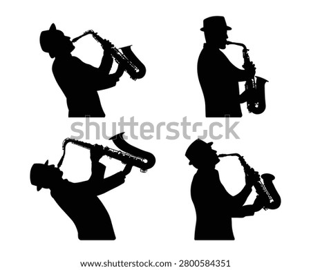 Saxophone Player Silhouette Collection Jazz Musician Playing Saxophone Performance Vector Illustration Set Isolated