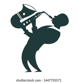 Saxophone player silhouettes vector illustration. Saxophone player characters, black silhouettes cartoon flat style. Isolated on white background