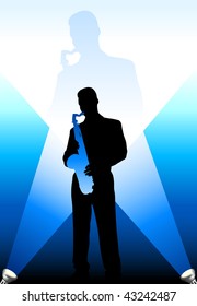 saxophone player under the bright lights Original Vector Illustration  Music Player Ideal for Live Music Concept
