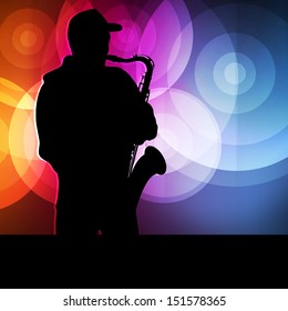 Saxophone player vector background neon concept