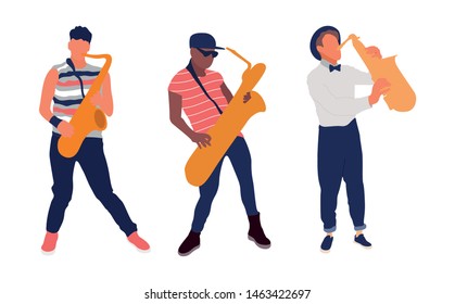 Saxophone players set. Isolated flat illustration - Vector