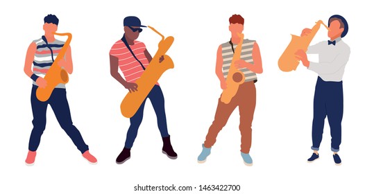 Saxophone players set. Isolated flat illustration - Vector