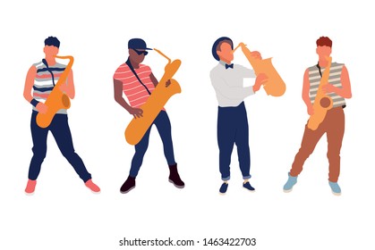 Saxophone players set. Isolated flat illustration - Vector