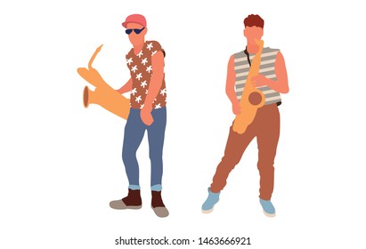 Saxophone players set. Isolated flat illustration - Vector