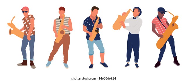 Saxophone players set. Isolated flat illustration - Vector