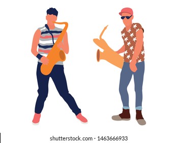 Saxophone players set. Isolated flat illustration - Vector