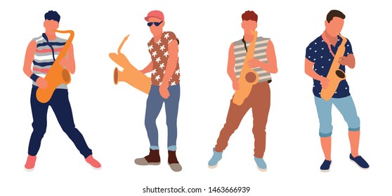 Saxophone players set. Isolated flat illustration - Vector