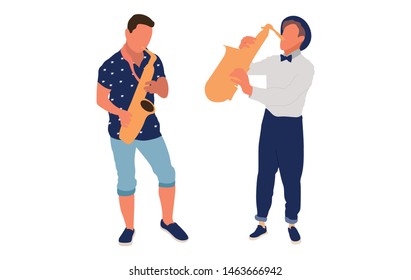 Saxophone players set. Isolated flat illustration - Vector