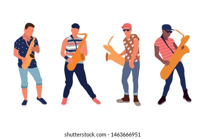 Saxophone players set. Isolated flat illustration - Vector