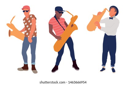 Saxophone players set. Isolated flat illustration - Vector