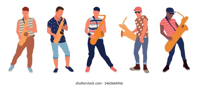 Saxophone players set. Isolated flat illustration - Vector