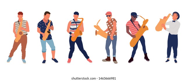 Saxophone players set. Isolated flat illustration - Vector