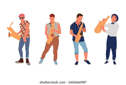 Saxophone players set. Isolated flat illustration - Vector