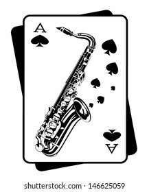 Saxophone and playing cards