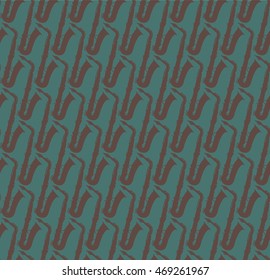 saxophone purple green background / music theme seamless pattern