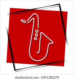 saxophone red banner in frame. Vector illustration.
