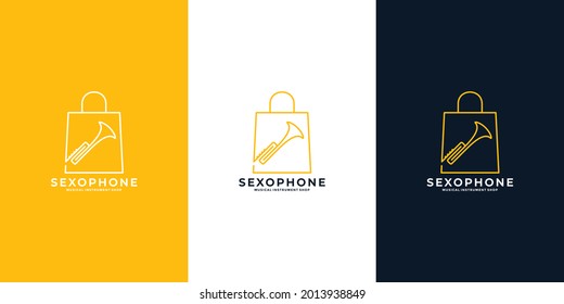 saxophone shop logo design template minimalist clean