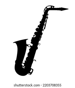 Saxophone Silhouette, Brass Wood Wind Musical Instrument Vector