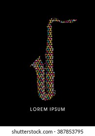 Saxophone silhouette, designed using colorful mosaic pattern graphic vector.