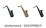 saxophone silhouette vector illustration, saxophone wind instrument vector design, Saxophone icon graphic element Illustration template design vector, saxophone silhouette vector illustration