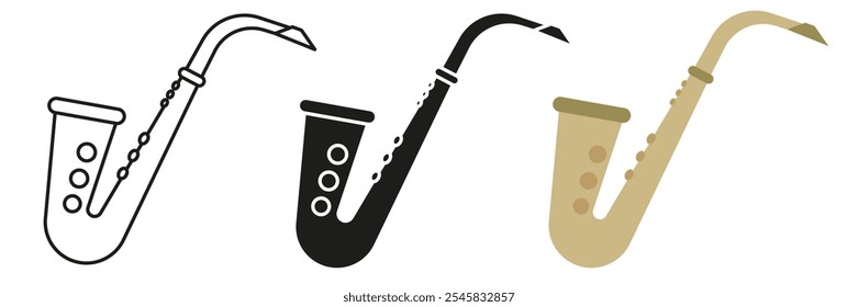 Saxophone. A simple set of musical instruments. Image of a saxophone in different styles. EPS 10.