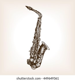 Saxophone sketch style vector illustration. Old engraving imitation.