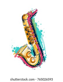 Saxophone in sketch style. Vintage vector illustration