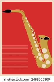 Saxofón y Stave Ilustración, Festival de Jazz Afiches, Cubiertas, Invitaciones Plantilla