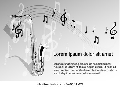 Saxophone, the text on the background of musical notes illustration poster