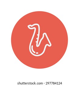 Saxophone thin line icon for web and mobile minimalistic flat design. Vector white icon inside the red circle