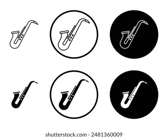 Conjunto de iconos de Vector de línea fina de saxofón.