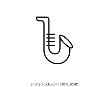 saxophone trumpet icon black vector illustration, outline vector sign, linear pictogram isolated on white. Symbol, logo illustration
