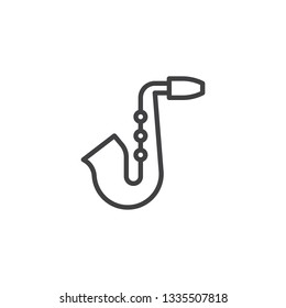 Saxophone trumpet line icon. linear style sign for mobile concept and web design. Classic saxophone outline vector icon. Musical instrument symbol, logo illustration. Pixel perfect vector graphics