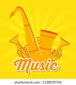 saxophone and trumpets musical instruments label