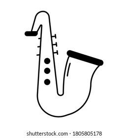 Saxophone vector icon illustration. Isolated saxophone outline illustration. Vector illustration of saxophone. Saxophone line template design. Musical Instruments icons vector