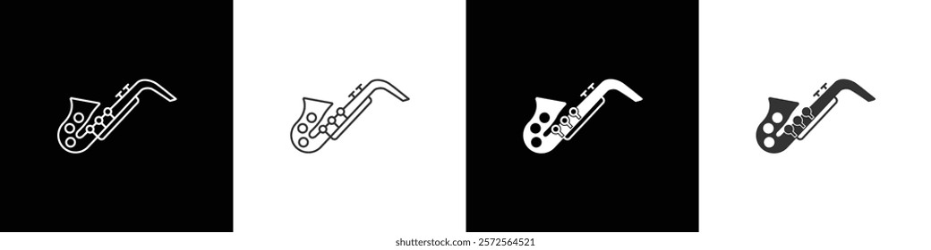 Saxophone vector icon. Inflatable musical instrument art vector icons.  Trumpet icon vector illustration in black, white and transparent background. Eps10