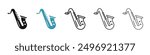 Saxophone vector icon set in black and blue colors