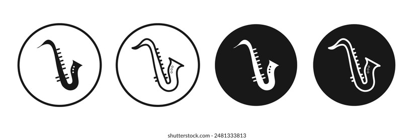 Saxophone vector icon set black filled and outlined style.