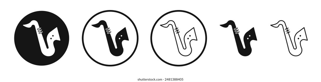 Saxophone vector icon set in black and white color.