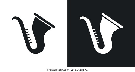 Saxophone vector icon set in black color.