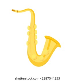 Saxophone vector illustration. Cartoon isolated musical instrument of jazz band musician, golden vintage sax tool of classic saxophonist for playing music of classical symphony and orchestrating