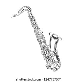 Saxophone. Vector illustration on white background. Monochrome sketch. Isolated design element.